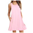 thumbnail image 2 of Robes de Fête Roses Femmes Col Rond Décontracté Poches Sans Manches au-Dessus du Genou Robe Ample Robe de Fête Robes d'Invitée de Mariage pour Femmes, 2 of 6