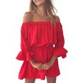 thumbnail image 1 of Women Dress Off Shoulder Solid Color Clothing Ruffled Sleeve 2 1 4 Fall Dress, Red, M, 1 of 7