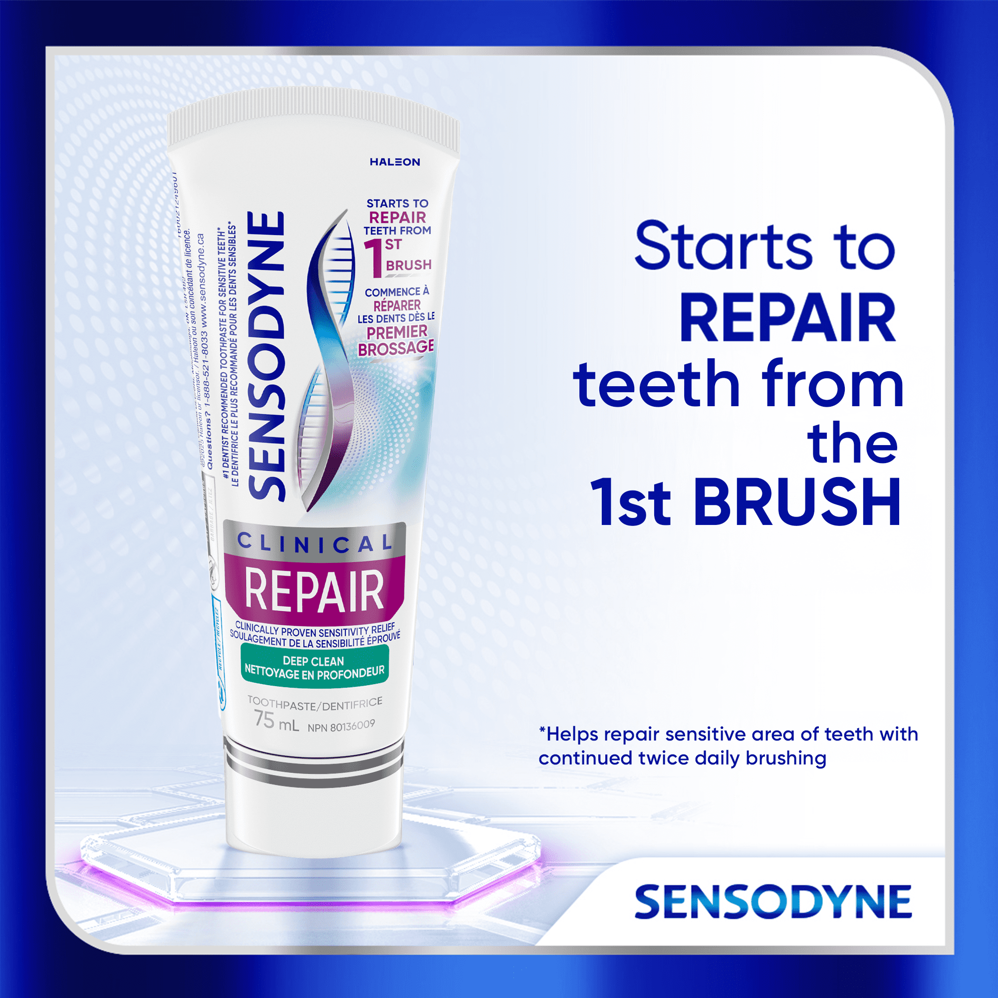 Dentifrice Sensodyne Clinical Repair Menthe fraîche pour les dents sensibles (Nettoyage en profondeur), 75 mL