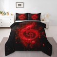 thumbnail image 1 of Ensemble de Douillette Motif Note de Musique Format Grand Lit, Ensemble de Literie Chic à Imprimé Paillettes Rouges Étoilées (Non Réelles) pour Ados et Adultes, Douillette en Duvet Thème Musique Romantique Scintillante, 3 Pcs 2 Taies d'Oreiller, 1 of 6