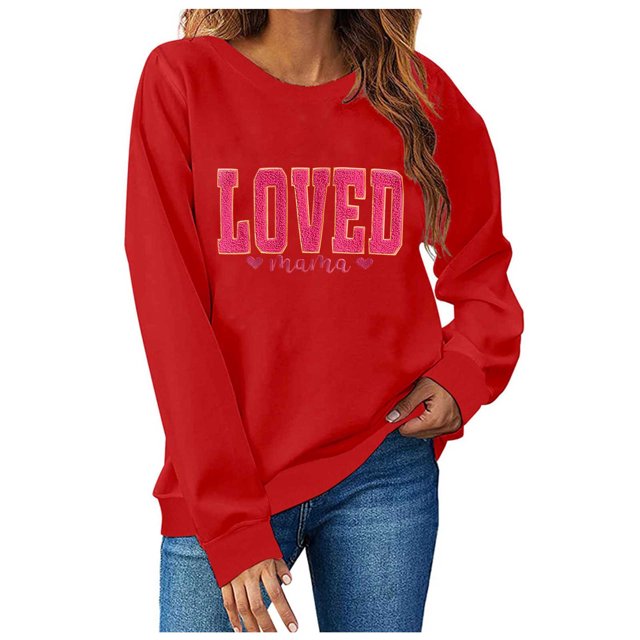 TIMIFIS Red Valentines Sweatshirts for Women Crewneck Long Sleeve Oversized Pullover Tops Casual Spring Fall Outfits Heart Sweater Shirts - Spring/Summer