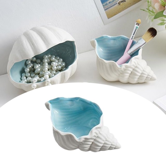 Conch Shaped Ceramic Jewelry Tray For Women Ocean Style Jewelry Dish Decorative Storage Rack For Home Metal 3 Tier Tray 3 Tier Wooden Shelf Window Frame Coffee Tray for Coffee Bar Large Cute Items