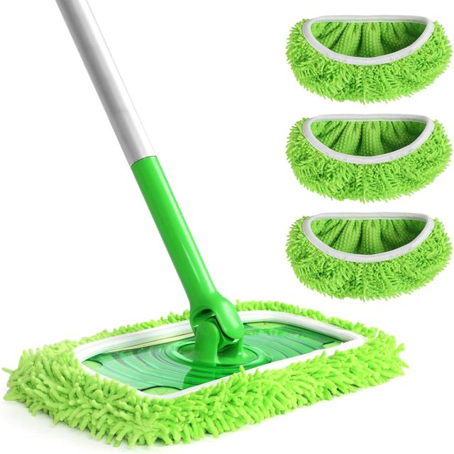 JUNWELL Reusable Microfiber Mop Pads Compatible with Swiffer Sweeper- 4 Pack Dry Sweeping Cloths & Wet Mopping Cloths - Washable Wet Pads Refill for Mopping Floors (Mop is not Included)