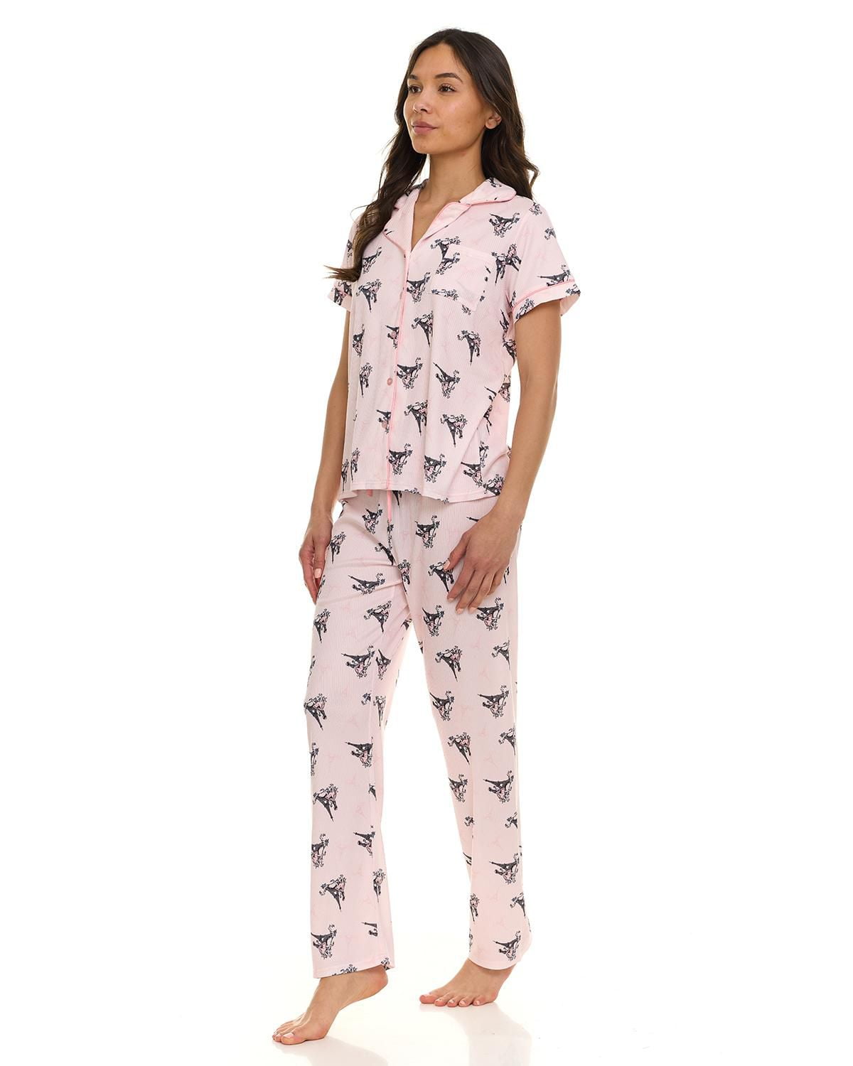 Ensemble pyjama 2 pièces à col cranté côtelé pour femme Paris Dreams, tailles S à XL – Exclusivité en ligne