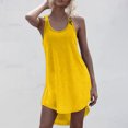 thumbnail image 3 of Mrat Débardeurs en Coton pour Femmes, Robe d'Été Décontractée Bohème de Plage, Col Rond, Sans Manches, Coupe Ample, Jolies Robes Débardeurs Asymétriques Mini, S-402 Jaune P, 3 of 8