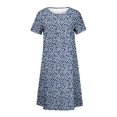 thumbnail image 3 of QJUHUNG Midi pour Femmes Été Décontracté Ample Bohème à Imprimé Floral Col Ras du Cou Manches Courtes Longueur Genou Robe Froncée avec Poches, 3 of 4