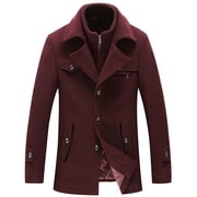 Pisexur Mens Winter Jacket Men's Solid Color Pocket Zipper Long Sleeved Double-layer Collar Wool Coat Mens Winter Coat Windbreaker Jacket Warming Jacket