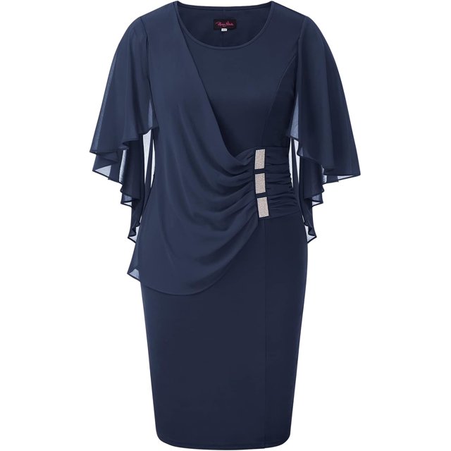Hanna Nikole Robe en Chiffon à Manches Courtes pour Femmes Grande Taille avec Volants et Strass