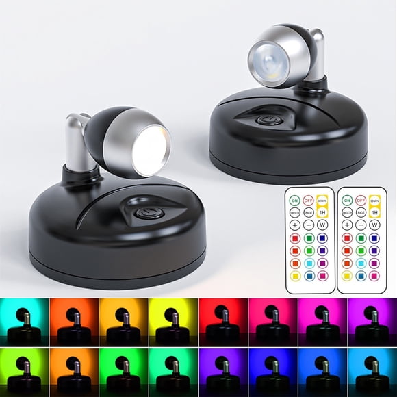 Birdeem Light Timer for Indoor Lighting, 2 Pack 360 Degree Wall Light Indoor Wall Light with Remote Control with Rgb Mood Light with Battery Press Control 3 Lighting Modes 13 Light Colors Timer