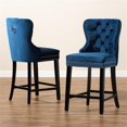 thumbnail image 2 of Baxton Studio Ensemble de Tabourets en Bois Bleu Rembourré et Finition Brune 2 Pcs, 2 of 9