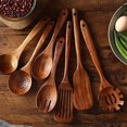 thumbnail image 2 of Cooking Tool Sets Teak Solid Wood Kitchenware Set Spatula No Lacquer Kitchen Cooking Soup Spoon Rice Spoon Wooden Spatula Non-Stick Spatula Set (Color : 6PCS), 2 of 7