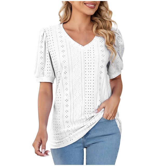 RKSTN Womens Tops Fashion Mesh Breathable Short Sleeve V-Neck Blouse Tops Comfortable Temperament Solid Color Tops