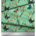 thumbnail image 2 of Soimoi Green Velvet Fabric Flower & Butterfly Printed Fabric 1 Yard 58 Inch Wide, 2 of 5