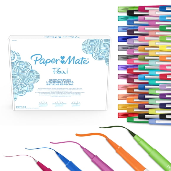 Paper Mate Flair Stylos à Pointe Feutre, Paquet Ultime, Comprend 5 Types de Stylos Différents, Couleurs Assorties, 60 Unités