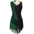 thumbnail image 4 of TiaoBug Womens Sparkly Rhinestones Dress Gymnastics Leotards Sleeveless Sheer Mesh Patchwork Skirted Leotard Green M, 4 of 7