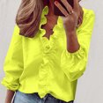 thumbnail image 2 of Penkiiy Women’s V Neck Ruffle Front Ruffle Long Sleeve Blouse Top Shirt L Yellow, 2 of 5