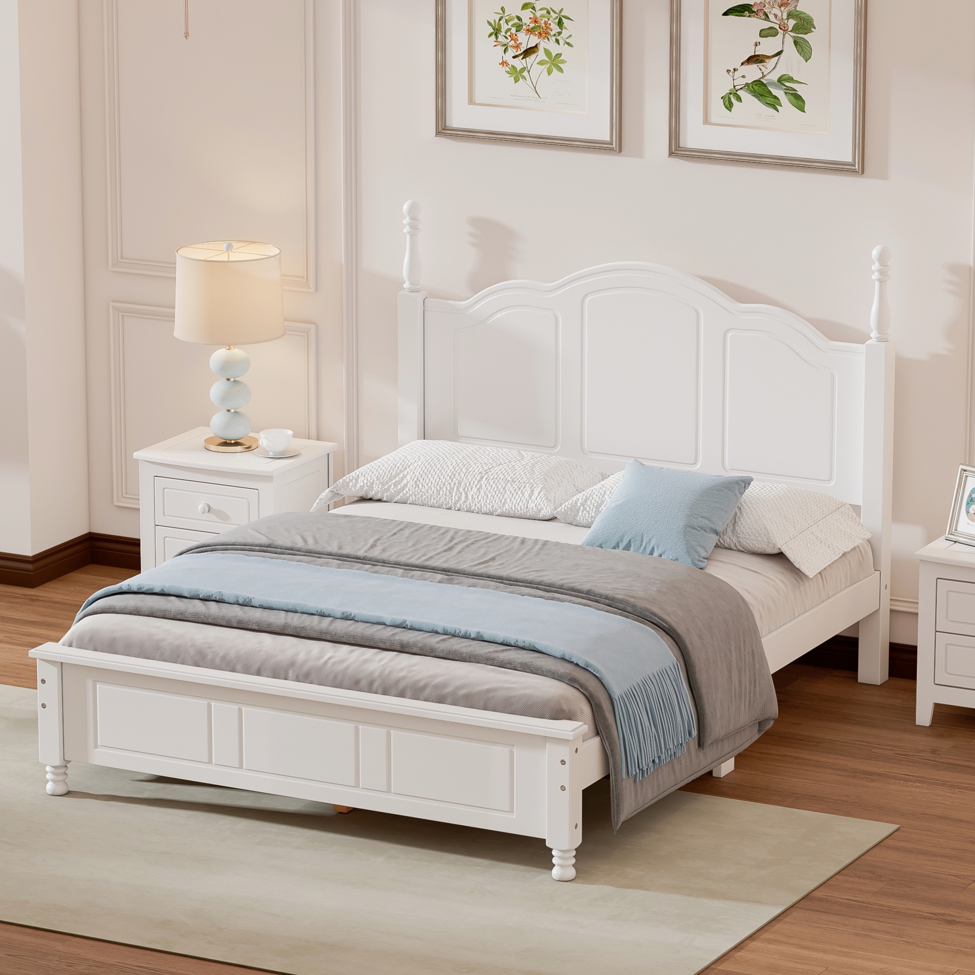 Lit plateforme en bois Noble House, style rétro, blanc, 2 places