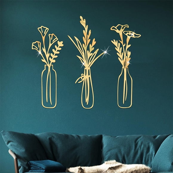 Autocollants Muraux Miroir Vase en Acrylique / Décalcomanies Florales 3D pour Salon Cuisine / Autocollants de Déco Maison Auto-Adhésifs / Art Mural de Fleurs Transparent pour Décoration Intérieure