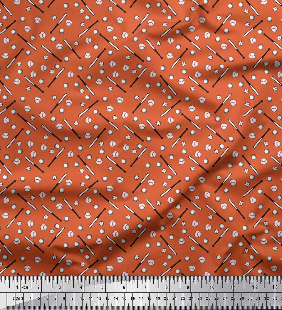 Soimoi Silk Fabric Baseball Sports Print Fabric by The Yard 42 Inch Wide