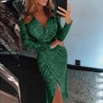 thumbnail image 2 of TSADFHJI Jupes pour Femmes Longueur Courte Décontractée Robe de Soirée pour Femme à Col en V à Manches Longues m Vert, 2 of 7