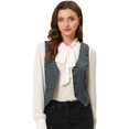 thumbnail image 1 of INSPIRE CHIC Veste Sans Manches à Carreaux Extensible Asymétrique à Col en V Taille Cintrée avec Boutons Noir G, 1 of 5
