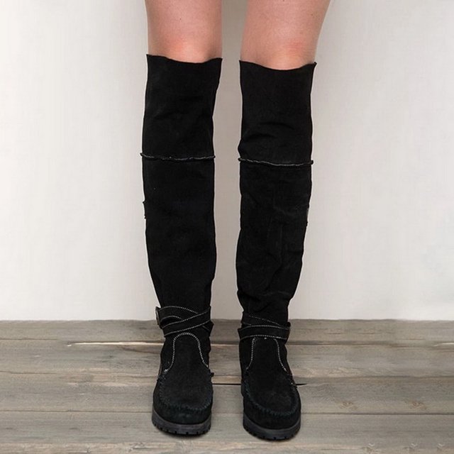 Bottes pour Femmes à Bout Rond, Mode, Décontractées, avec Boucle de Ceinture, Talon Bas, Bottes Plates