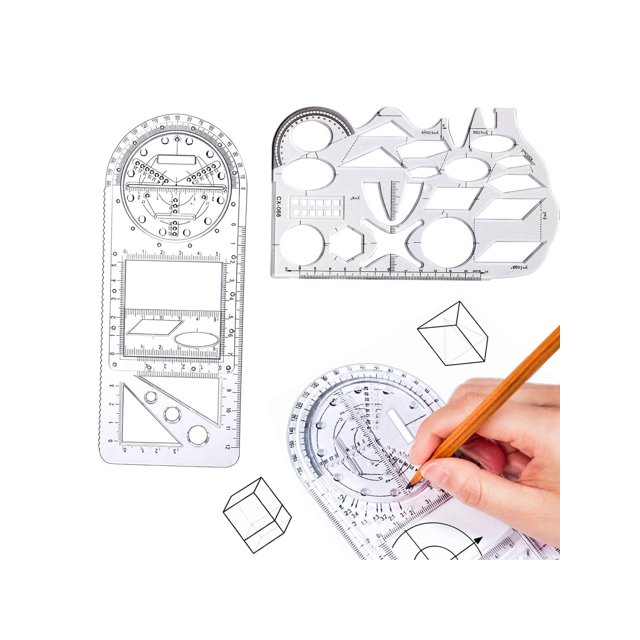 FYY 2 Pcs Règle Géométrique Multifonctionnelle, Modèle de Dessin Géométrique Outil de Mesure Règle de Dessin en Plastique, Règles de Draft pour Étudiant Schoo