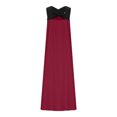 thumbnail image 4 of Robes à Encolure Croisée pour Femmes Sans Manches à Blocs de Couleur Robes Maxi Amples Décontractées de Vacances Longue Robe Bordeaux, TG, 4 of 7