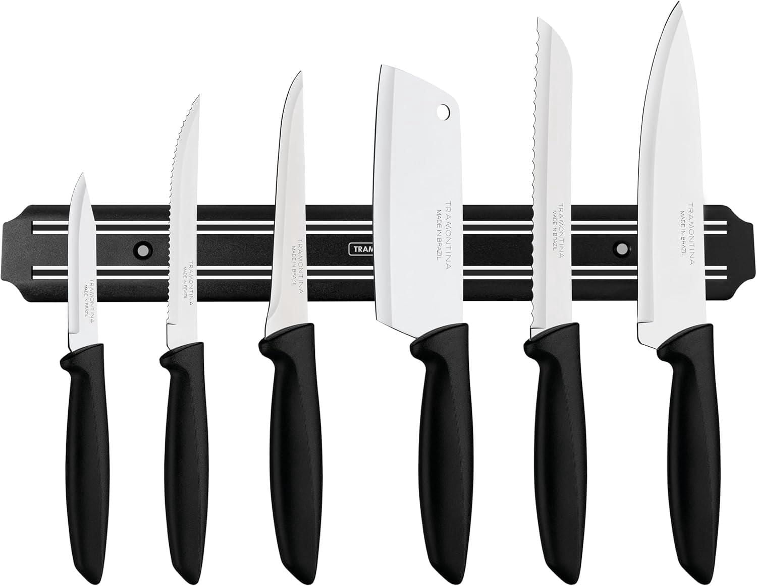 Tramontina Plenus Cutlery 18/0 Stainless Steel 7 Pc Knife Set with Black Polypropylene Handles