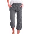 thumbnail image 1 of Innerwin Women's Solid Color Loose Wide Leg Capri Pants with Drawstring Waist, Dark Gray, S, 1 of 2