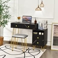 thumbnail image 3 of Costway Ensemble Coiffeuse Tabouret Variateur Miroir DEL Grande Armoire de Rangement Tiroir Noir, 3 of 10