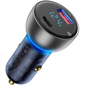 USB C Chargeur de voiture, 65W Métal rapide USB Chargeur de voiture, PD3.0 & QC4.0 Adaptateur de voiture double port avec LED Affichage compatible USB-C Ordinateur portable, MacBook, iPhone 12/12 Pro/Ma_Parfait Gift