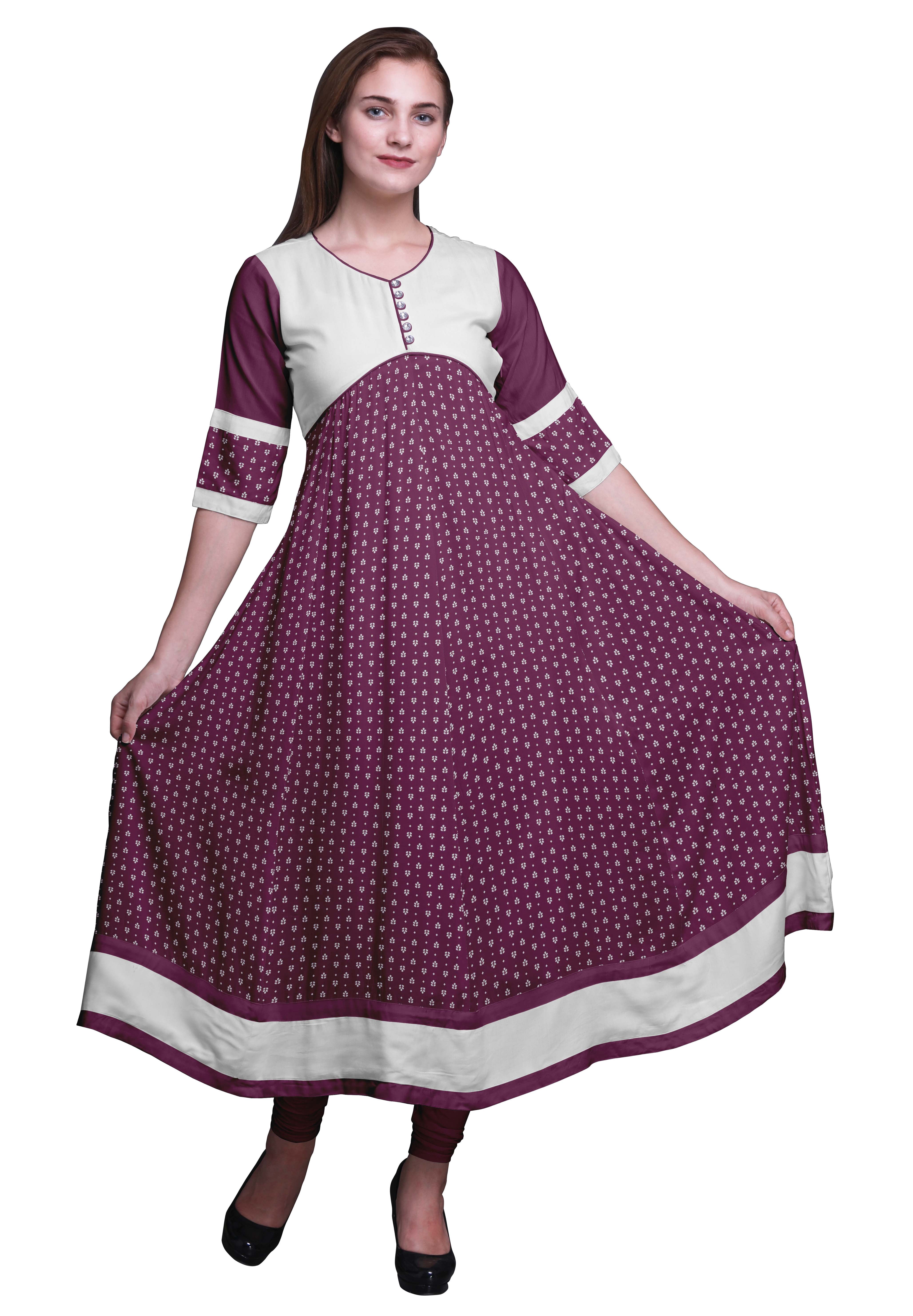 Bimba Print Long Party Wear Anarkali Kurta Flared A Line Kurtis For Women