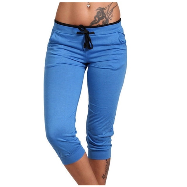 AherBiu Capri Pants for Women Stretch Low Rise Drawstring Yoga Sweatpants Comfy Summer Joggers Cropped Pants