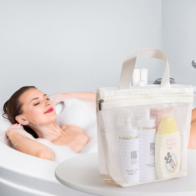 Large Mesh Bathroom Shower Caddy, Mesh Beach Pool Bag, Portable Handbag Mesh Storage Hollowed-out Bath Washing Cloth Control Travel Swimming Portable Makeup Beach
