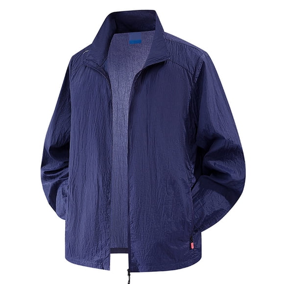 Ediodpoh Lightweight Breathable Men's Outdoor Sun Jacket Summer Casual Stand Collar Shirt Shirts for Men Dark Blue XXXXXL