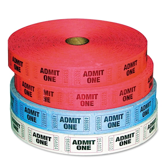 Pm Company 59001 Admit-One Ticket Multi-Pack 4 Rolls 2 Red 1 Blue 1 White 2000/Roll (Pmc59001)
