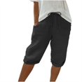 thumbnail image 4 of Dealovy Cotton Linen Shorts for Women High Waisted Drawstring Lightweight Knee Length Shorts with Pockets, 4 of 5