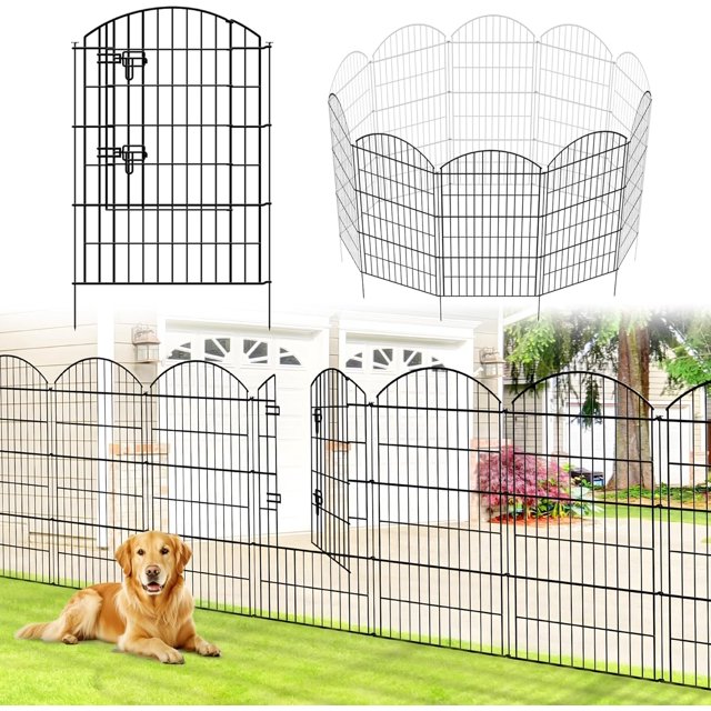 Metal Garden Fence H x W ( Panels Total Length . ft) Rustproof No Dig Fence for Dog Rabbits and Patio Yard Animal Barrier