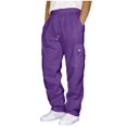 thumbnail image 2 of UVEASISHA Men's Athletic Cargo Pants Loose Fit Drawstring Elastic Waist Joggers Sweatpants Plus Size Lightweight Work Trousers with Multi Pockets Sales Today,Purple,M, 2 of 6