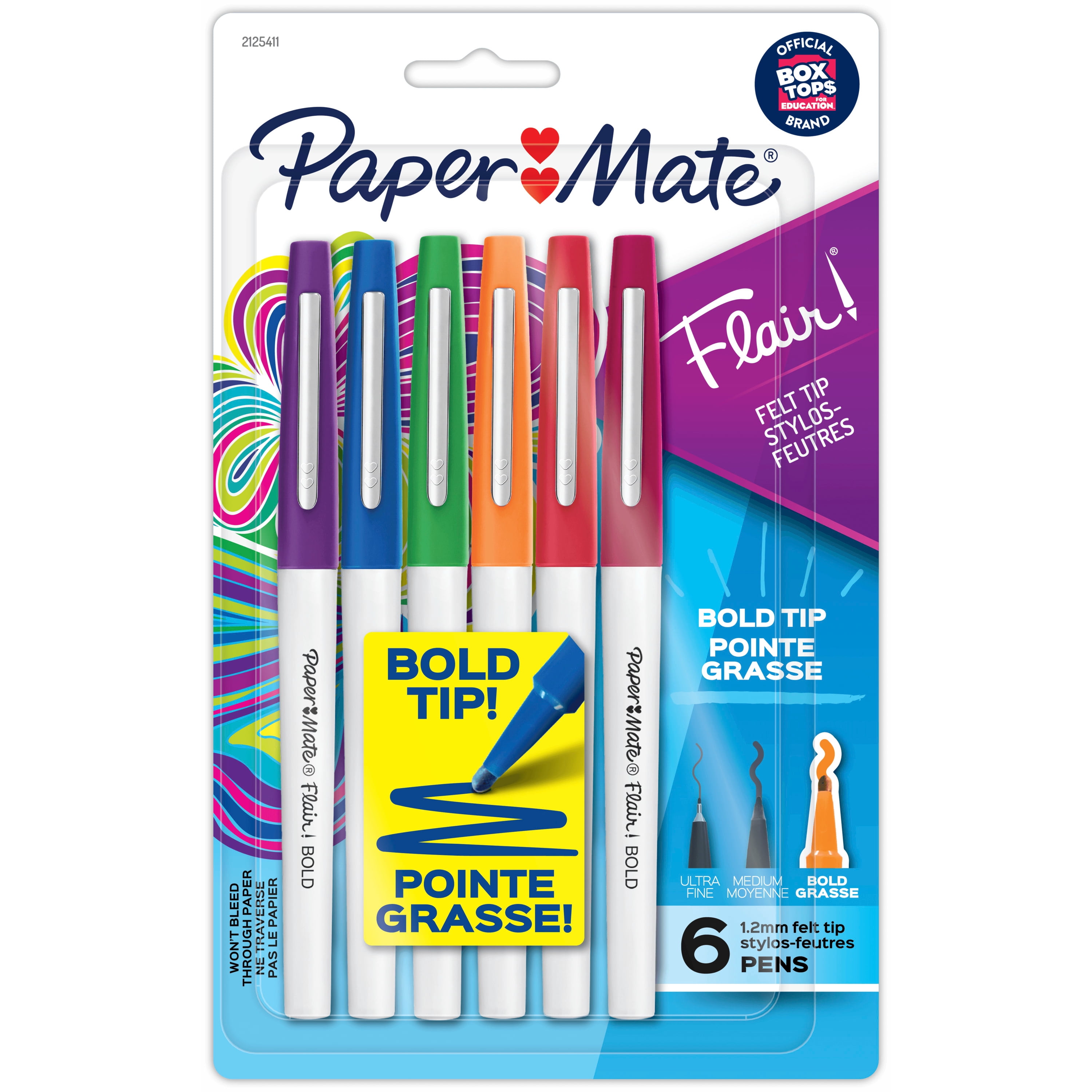 Paper Mate Flair Felt Tip Pens, Bold Tip (1.2 mm), Assorted Colours, 6 Count