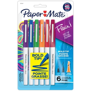 Paper Mate Flair Felt Tip Pens, Bold Tip (1.2 mm), Assorted Colours, 6 Count