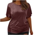 thumbnail image 1 of Timegard Womens Tops Plus Size Side Ruched Drop Shoulder Crewneck Short Sleeve Workout Top Comfy Casual, 1 of 6