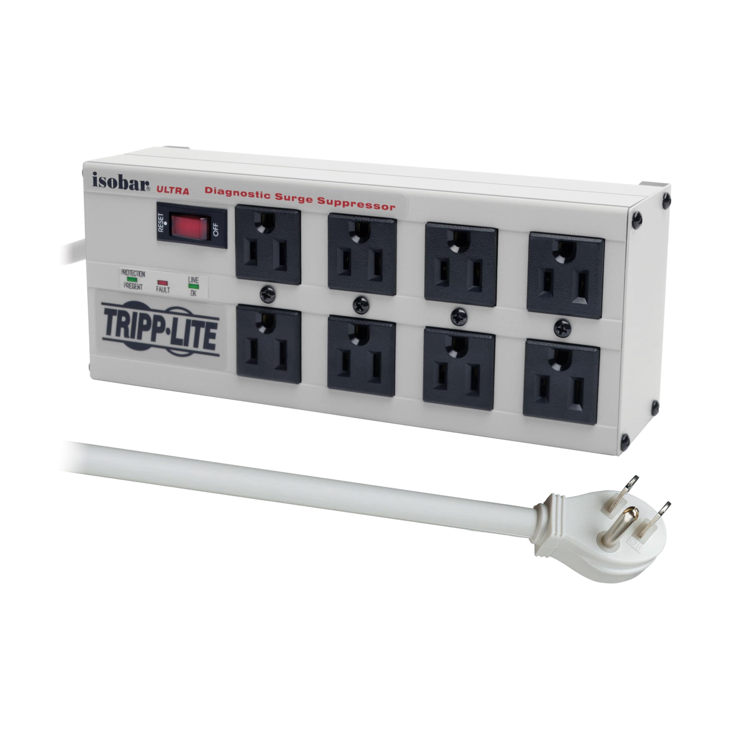 Tripp Lite ISOBAR8ULTRA Isobar 8 Outlet Heavy Duty Power Strip Surge Protector, 3840 Joules, 12ft Cord, Flat Plug, Metal Power St