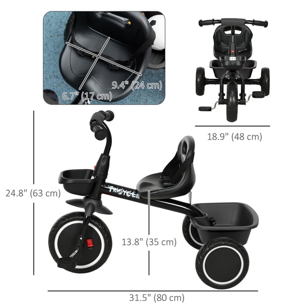 Tricycle enfants avec sonnette et panier selle réglable avec dossier - pour enfant de 2 à 5 ans Tricycle enfants avec sonnette et panier selle réglable avec dossier - pour enfant de 2 à 5 ans