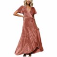 thumbnail image 2 of Gspmoly Robes d'Été pour Femmes, Mode Femme Aguichant d'Été à Rayures Col en V Manches Courtes Couleur Unie Fête Formelle Longue Robe Robes de Cocktail Économies, 2 of 8
