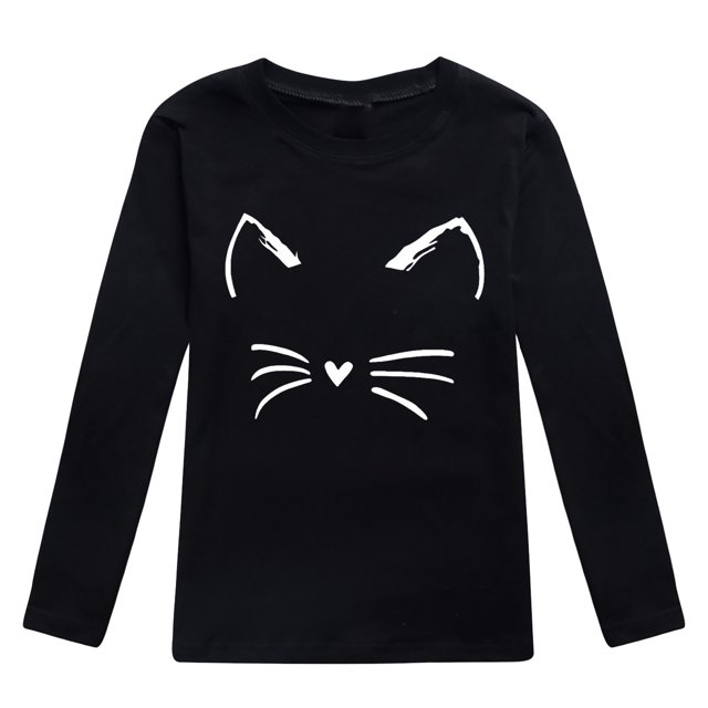 TIEVOSA Garçons Filles Automne Manches Longues T-Shirt à Imprimés de Chat Dessin Animé Hauts 3-12 Ans