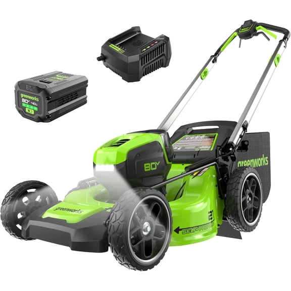 Greenworks Tondeuse à Gazon Sans Fil Autopropulsée 80V 21 Pouces – Moteur Sans Balais, Lumières DEL, Batterie 4,0 Ah et Chargeur Rapide (75+ Outils Compatibles)