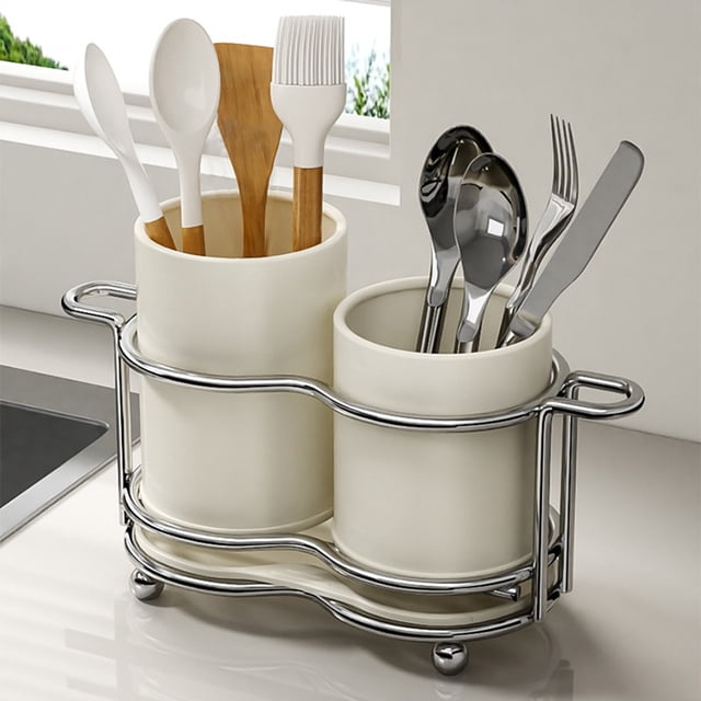 Fridja Home Essentials Kitchen Countertop Tool Stand Knife and Spoon Drying Rack Hygienic Kitchen Tool Caddy Stainless Steel Cutlery organizer