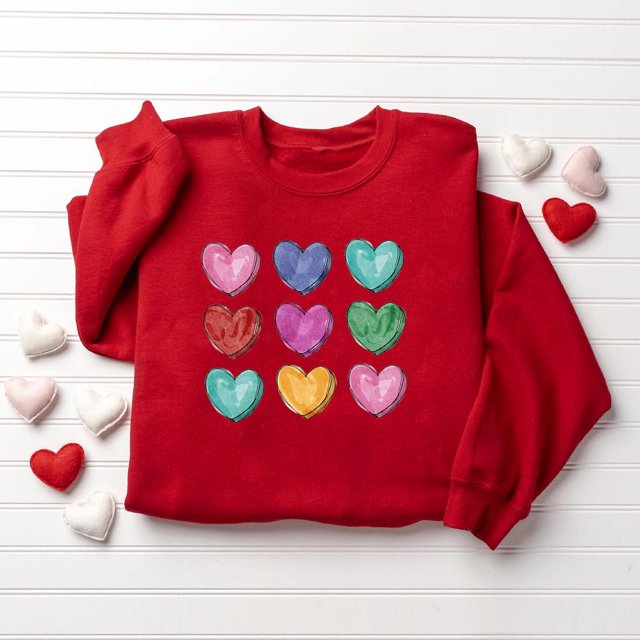 TIMIFIS Cadeaux de la Saint-Valentin pour Elle Cœur Chandail pour Femmes Mode Mignon Imprimé Amour Col Rond Chandails en Molleton Décontractés Manches Longues Tenues Printemps Automne - Printemps/été
